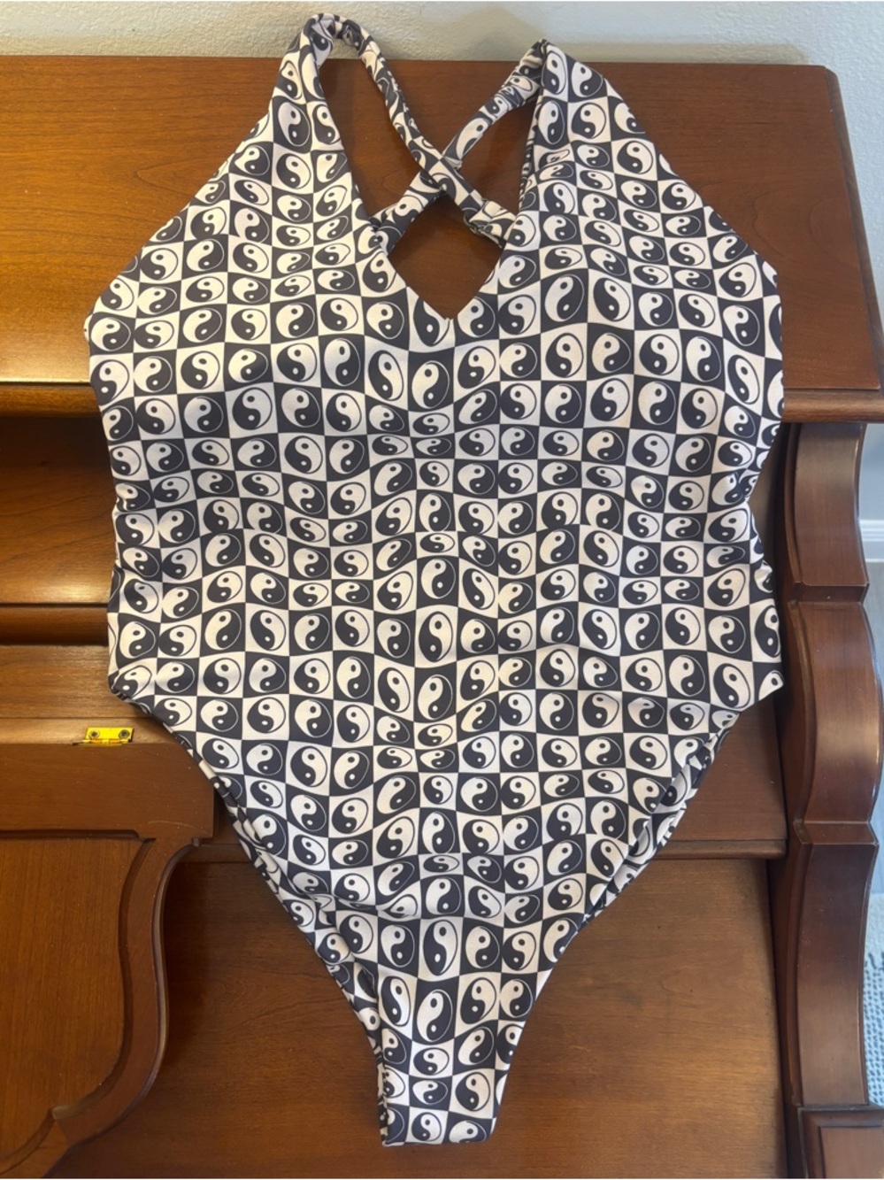 Y2K Yin Yang One Piece Swimsuit | Festival Rave | High Cut Halter | S